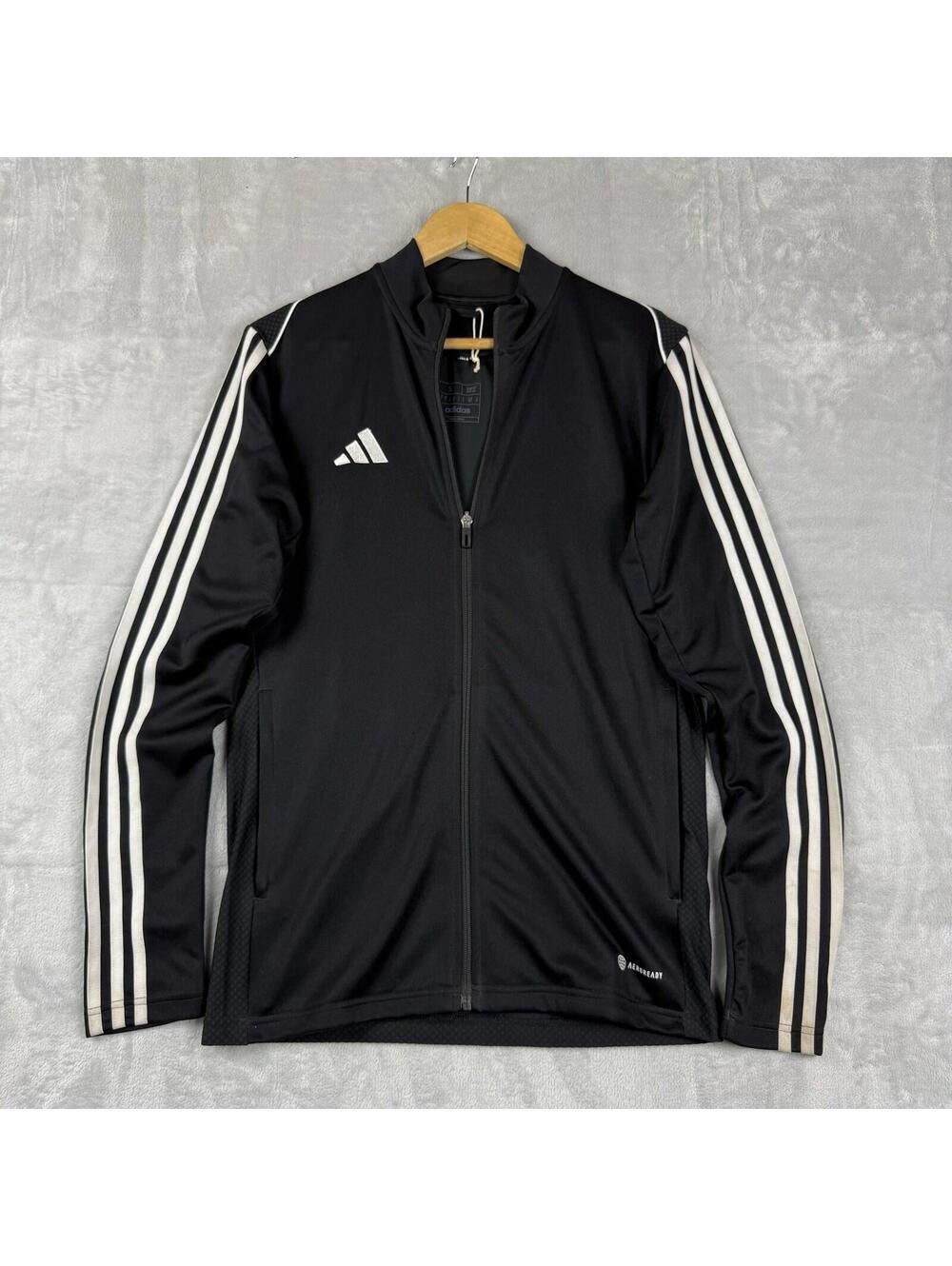 Adidas AeroReady Track Jacket Black White 3 Stripe Slim Fit MenS Soccer Techwear